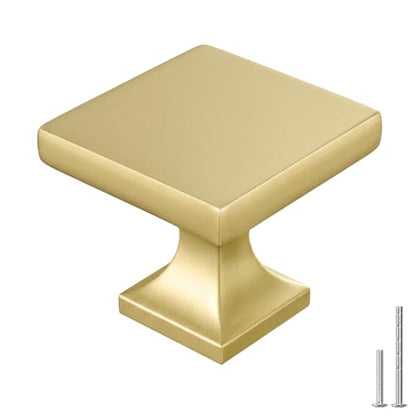 homdiy 10 Pack Brass Cabinet Knob Modern Square Knobs- Gold Kitchen Knob Brass Dresser Drawer Hardware MO6785BB Brushed Gold Kitchen Cabinet Hardware - color: Matte Gold