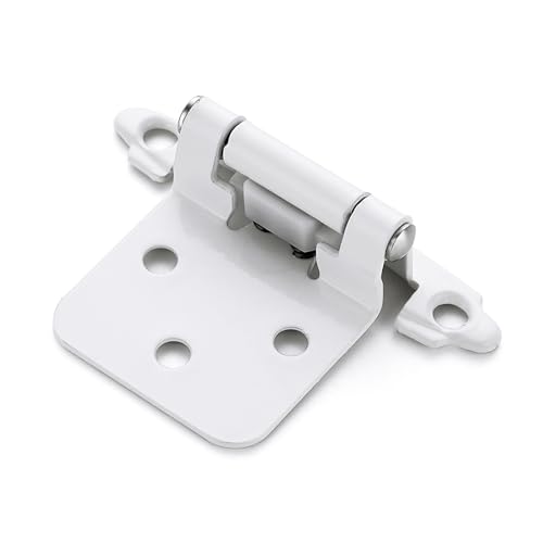 4 Pack (2 Pairs) White Cabinet Hinges for Kitchen Doors, Self-Closing, 1/2 Inch Overlay (Variable), Semi-Concealed Face Frame, Surface Mount Cabinet Hardware - color: White