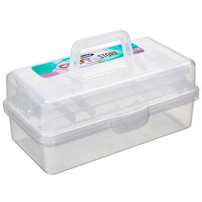 RoseArt Multi-Layer Plastic Dividing Craft Storage Box - Portable Handled Art Supply Organizer, Utility, Tool, Medicine, Craft Box Clear - Made in U.S.A