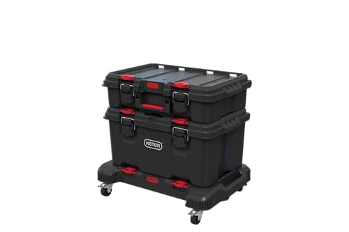 Keter Stack-n-Roll 3-Piece Rolling Tool Storage System – Includes Dolly, Tool Box & Deep Power Tool Case | Modular Mobile Tool Organizer | Stackable Design for Garage, Jobsite & Workshop - size: 3PC with Dolly