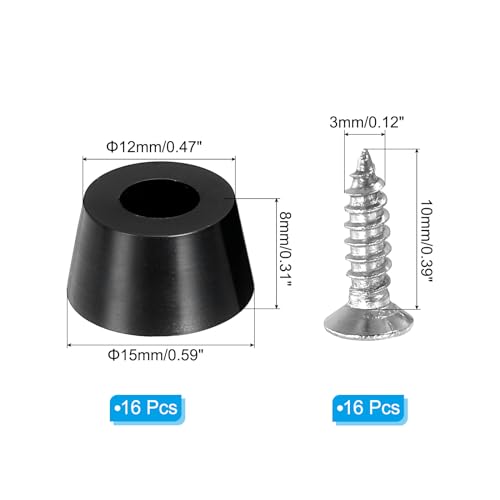 Cutting Board Feet, 16 Pack Round Rubber Feet Bumpers Non Slip Bumper Pads with Stainless Steel Screws for Furniture Chairs Desks Electronics (0.12" Wx0.32 H) - size: 0.12"wx0.32"h