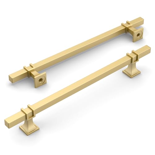 Amerdeco 10 Pack Brushed Gold Cabinet Pulls 7.5 Inch(192mm) Hole Center Drawer Pulls Cabinet Hardware Kitchen Cabinet Handles for Bathroom Dresser Pulls ZH0067 - color: Brushed Gold, size: 7.5"/192MM Hole Center