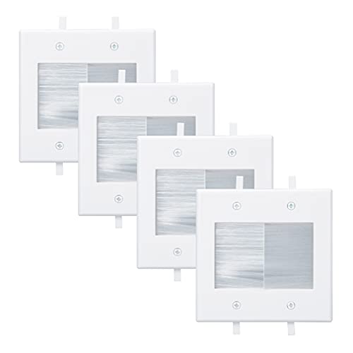 2 Gang Brush Wall Plate, White 2-Gang Wall Plate with Low Voltage Mounting Bracket for Cable Pass Through (Pack of 4) - color: White, 4 Pack, w/Bracket