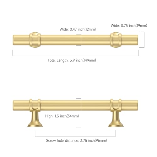 Asidrama 10 Pack 3.75 Inch(96mm) Brushed Gold Kitchen Cabinet Handles, Cabinet Pulls Kitchen Cabinet Hardware Cupboard Handles Drawer Pulls - color: Brushed Gold, size: 3.75" Hole Center, style: 10 Pack
