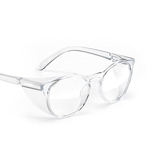 Stoggles Round Z87.1 Certified Polycarbonate Safety Glasses, Scratch & Shatter-Proof, Blue-Light & UV Blocking Lens, Top & Side Shields, Anti-Fog Dip Coated, Durable, Protective & Stylish Eyewear - color: Clear