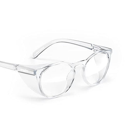 Stoggles Round Z87.1 Certified Polycarbonate Safety Glasses, Scratch & Shatter-Proof, Blue-Light & UV Blocking Lens, Top & Side Shields, Anti-Fog Dip Coated, Durable, Protective & Stylish Eyewear - color: Clear