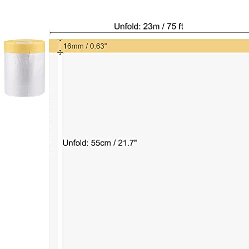 uxcell Pre-Taped Masking Film, 21.7 in x 75 Ft, Plastic Drop Cloth with Low-Tack Painters Tape for Painting Protection - size: 21.7 in x 75 Ft