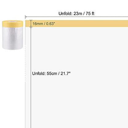 uxcell Pre-Taped Masking Film, 21.7 in x 75 Ft, Plastic Drop Cloth with Low-Tack Painters Tape for Painting Protection - size: 21.7 in x 75 Ft