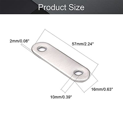 MroMax 10Pcs 201 Stainless Steel Straight Brackets 2.24" x 0.63" Flat Straight Braces Brushed Metal Fixed Connecting Plate for Repairing Furniture, Bookcase, Table, Chair Legs 2 Holes with Screws - size: 2.24"x 0.63"x 0.08"(LxWxT)