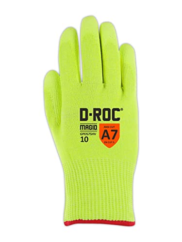 MAGID GPD575HV-10 D-ROC GPD575HV Lightweight Hi-Viz Polyurethane Palm Coated Work Gloves - size: 9/L, style: 12 Pairs