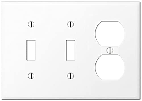 OVERSIZED 3 Gang Combo Metal Wall Plate - (1) Outlet - Duplex with (2) Toggles Jumbo Combination Light Switch Plate Cover, Stainless Steel Painted White, UL Listed, 5.5" x 7.5" - Made in USA - color: Combo: Outlet / Toggle / Toggle