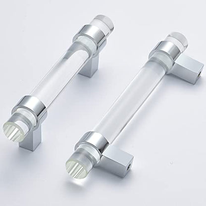 5 Pack Glass Drawer Pulls, Cabinet Handles, Crystal Dresser Pulls(3 Inch Hole Center), Polished Chrome - color: Polished Chrome, size: Hole Center : 3 Inch (76mm), style: 5 Pack