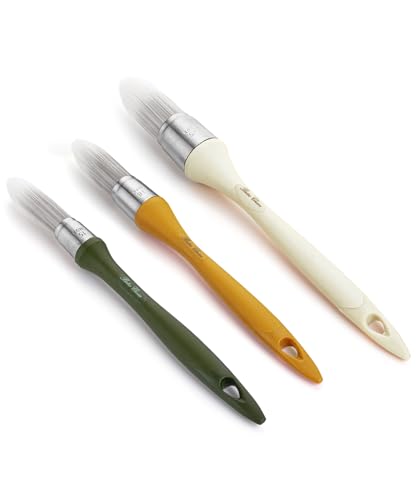 Bates- Trim Paint Brush Set, 3 pcs, 5/8”, 3/4” and 1”, Colorful Ergonomic Non-Slip Handle, Synthetic Bristles, Trim Brushes for Painting - color: Natural Vintage