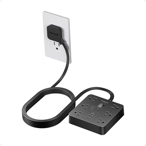 TESSAN 10Ft Black Extension Cord with Multiple Outlets, Surge Protector Power Strip with 6 Outlets and 3 USB Ports (1 USB C), 1700 Joules Protection, Flat Plug, Outlet Extender for Home, Office, Dorm - color: Black, size: 10 Feet