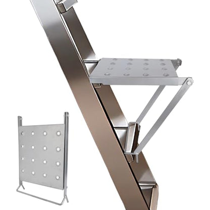 Foldable Ladder Platform, Anti-Slip Stable Work Platform Attachment Tool Tray for Step/Extension Folding Ladders Tool Accessories for Painters & DIY 300 lbs Capacity (Silver)