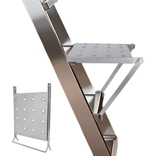 Foldable Ladder Platform, Anti-Slip Stable Work Platform Attachment Tool Tray for Step/Extension Folding Ladders Tool Accessories for Painters & DIY 300 lbs Capacity (Silver)