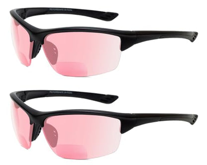 Wraparound Safety Glasses with Integrated Readers – Anti Fog UV Protection Lenses | Protective Wraparound Eyewear - color: Gloss Black Fl41 Pink (2 Pack)