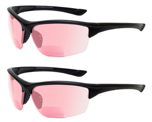 Wraparound Safety Glasses with Integrated Readers – Anti Fog UV Protection Lenses | Protective Wraparound Eyewear - color: Gloss Black Fl41 Pink (2 Pack)