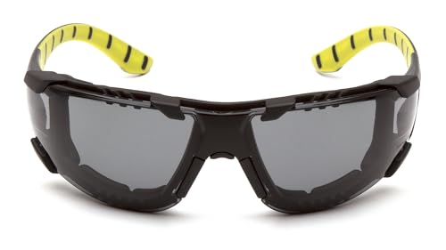 Pyramex Endeavor Plus Safety Glass Black/Gray Frame With Foam Padding Clear H2MAX Anti-fog Lens - color: Gray H2mx Anti-fog Lens/ Black-green Frame, style: Foam Padded