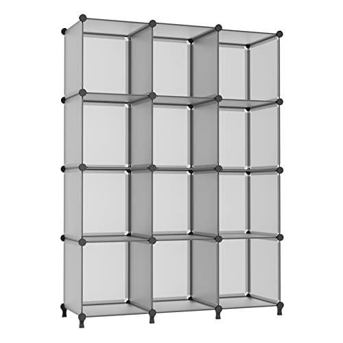 AWTATOS Cube Storage Organizer Closet Storage Cubes Shelves Bookshelf Clothes Organizer DIY Plastic 12 Cube Shelves for Home, Bedroom, Grey ULPZ022 - color: Grey