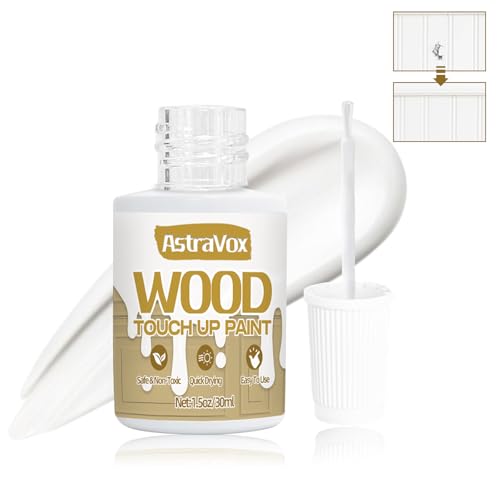 AstraVox Wood Touch Up Paint, 1.5 Oz White Paint for Wood Repair Scratches, Spots and Chips, Strong Adhesion Waterproof Quick Dry for Doors Tables Furniture Kitchen Cabinets Dressers - color: White001