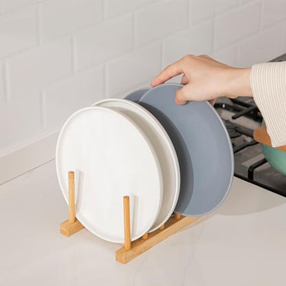 HBlife 4pcs Bamboo Dish Plate Bowl Cup Book Pot Lid Cutting Board Drying Rack Stand Drainer Storage Holder Organizer Kitchen Cabinet（Keep Dry） - color: Bamboo 4 Slots 4pcs