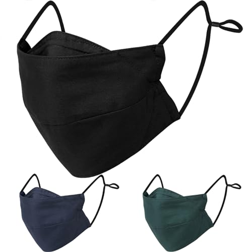 BASE CAMP Reusable Cloth Dust Face Masks 100% Cotton Washable Adjustable Breathable Fabric Mask with Filter Pocket - color: Black+green+blue-l
