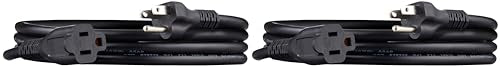 Amazon Basics Indoor Extension Cord, 3 Prong Outlet Extender Power Cord, 13 Amps, 125V, 6 Foot, Black, 2-Pack - color: Black, size: 6 Ft, style: 2-Pack