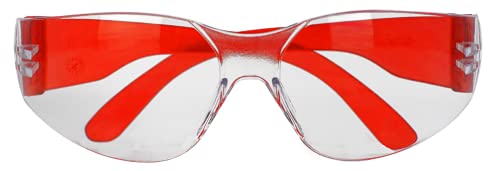 BISON LIFE Clear Safety Glasses – ANSI Z87.1 Scratch & Impact Resistant Wrap Around Eye Protection Goggles for Men & Women - color: Clear/Red