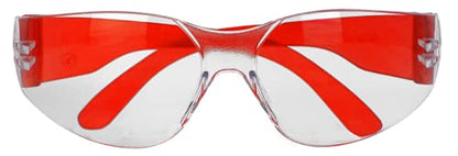 BISON LIFE Clear Safety Glasses – ANSI Z87.1 Scratch & Impact Resistant Wrap Around Eye Protection Goggles for Men & Women - color: Clear/Red