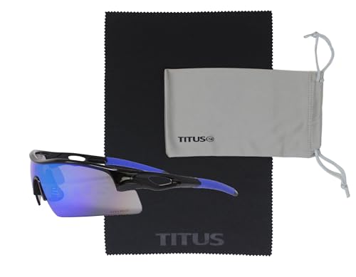 TITUS G20 All Sport Safety Glasses Shooting Eyewear Motorcycle Protection ANSI Z87+ Compliant - color: Black Frame - Blue Rev Type Premium Multi Coated Lens - With Pouch