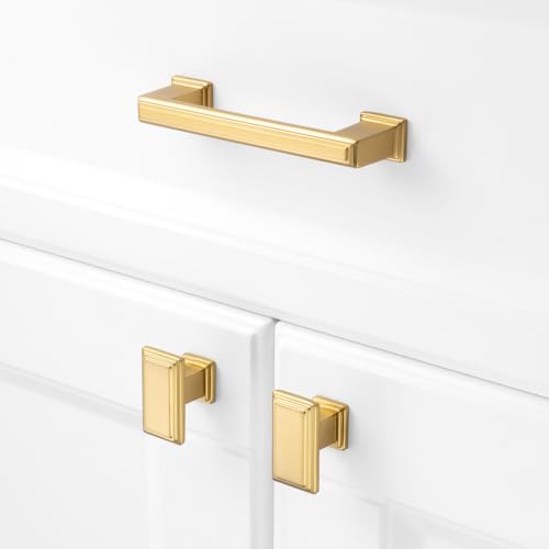 KOOFIZO Brushed Gold Cabinet Pulls Gold Cabinet Handles, 10 Pack 3-3/4 Inch Brushed Gold Hardware for Kitchen Cabinets Drawer Dresser P02 Cupboard Bedroom Bathroom - color: Brushed Gold, size: 3-3/4" CC - 10pcs