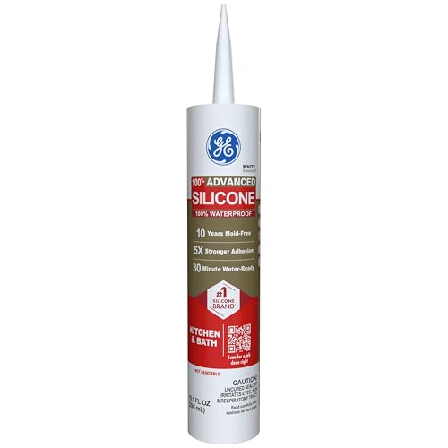 GE Advanced Silicone Caulk for Kitchen & Bathroom, White, 10 fl oz Cartridge, 12 Pack - 100% Waterproof Silicone Sealant, 5X Stronger Adhesion, Shrink & Crack Proof - color: White, size: Pack of 12