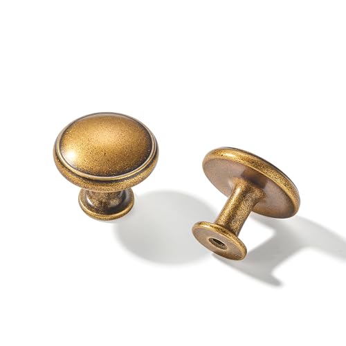 5 Pack Antique Brass Cabinet Knobs Drawer Knob Kitchen Hardware - Single Hole Vintage Retro Cabinet Knobs Kitchen Cabinet Pulls for Closet Wardrobe Dresser Cupboard - color: Antique Brass