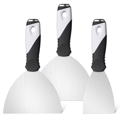 Mister Rui Putty Knife Set, 3" 5" 6" Paint Scrapers, Paint Tools, Small Metal Putty Knife Scraper Tool for Wood, Stainless Steel Paint Scraper with Hammer End - color: 3"5"6" Putty Knife