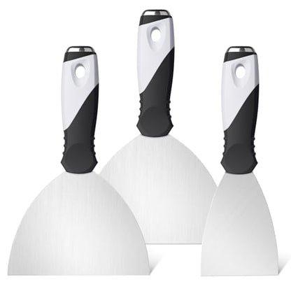 Mister Rui Putty Knife Set, 3" 5" 6" Paint Scrapers, Paint Tools, Small Metal Putty Knife Scraper Tool for Wood, Stainless Steel Paint Scraper with Hammer End - color: 3"5"6" Putty Knife