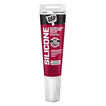 DAP 100% Silicone Rubber Kitchen, Bath & Plumbing Bath Sealant, Clear, 2.8 Oz (7079800751)