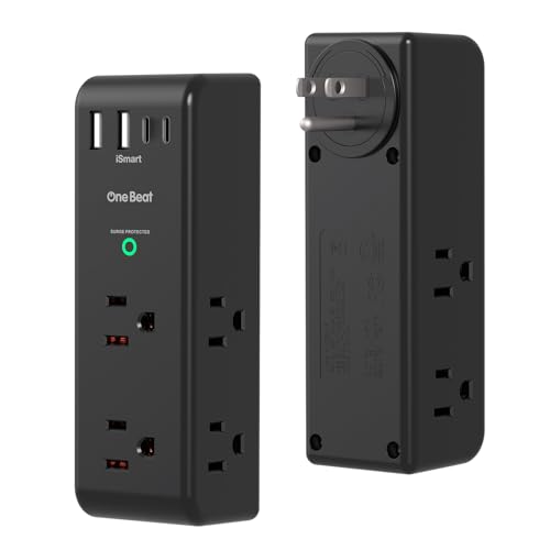 Surge Protector Outlet Extender with Rotating Plug, 6 AC Multi Plug Outlet with 4 USB Ports (2 USB C), 3-Sided 1800 J Swivel Power Strip with Spaced Outlet Splitter for Home Dorm, Black, 2 Pack - color: Black, size: 2C2A, 2 Pack