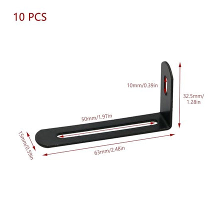KUMGROT 10pcs Stainless Steel Shelf Bracket Adjustable L Bracket Corner Brace 90 Degree Corner Bracket with Slot Heavy Duty 63 x 32.5 x 15mm/2.48 x 1.28 x 0.59in Black - size: 63mm, style: L-shaped Brackets