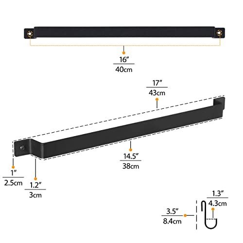 Wallniture Gourmet Kitchen Rail with 10 Hooks, Wall Mounted Wrought Iron Hanging Utensil Holder Rack with Black 17 Inch