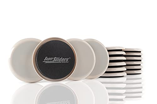 Super Sliders 3-1/2" Medium Round Reusable Furniture Sliders for Carpet, Anti-Slip Protective Furniture Moving Pads for Beds, Sofas, Dressers, Set of 16, Beige - color: Beige, size: 16 Count (Pack of 1)