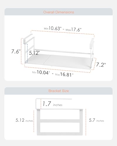 Under Shelf Storage Basket, 2 Pack Heavy-Duty Hanging Baskets Under Cabinet Shelf Organizer, Expandable Add-on Space Saver Kitchen, Pantry, Laundry Room, Slide-in White Shallow Depth - size: 10.04-16.81" W × 7.2" D × 7.6" H