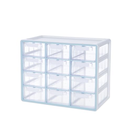 Blue Ginkgo Large 12-Drawer Cabinet – Stackable Clear Organizer for Hardware, Beads, Plastic Bricks, Office, and Craft Storage (Made in Korea, Blue) - color: BLUE, size: 12 Drawer