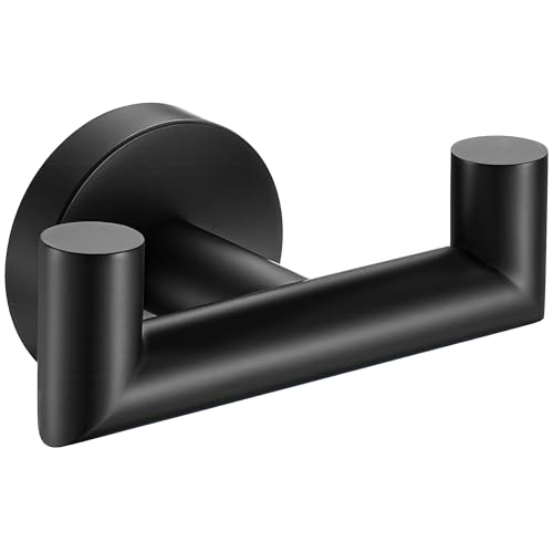 Towel Hooks for Bathrooms, Matte Black Towel Hook for Kitchen Bathroom, SUS304 Stainless Steel Coat Hook, Heavy Duty Double Towels Holder Hooks for Hanging Towels, Coats, sponges, Wall Mount, 1 Pack - color: Matte Black, size: 1 Pack