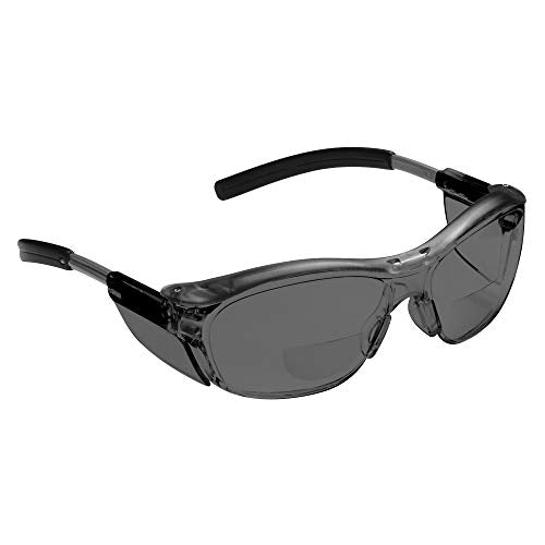 3M Safety Glasses with Readers, Nuvo Readers, +2.0 Diopter, ANSI Z87, Gray Lens, Gray Frame, Soft Nose Bridge, Side Shields - color: Gray Lens, Gray Frame, size: +2.0 Diopter