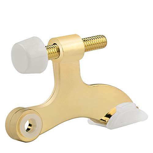 HOMOTEK 8 Pack Hinge Pin Bright Brass Door Stopper, Gold Door Stops, Adjustable Deluxe Heavy Duty Door Stopper 2-1/2"x1-3/4”,with White Rubber Bumper Tips - color: Bright Brass, size: 8 Pack