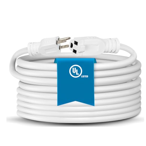 Heavy Duty Extension Cord/Wire Power Cable, Indoor, 16/3, Single Outlet, 6 Feet, UL Listed, White - size: 6 ft