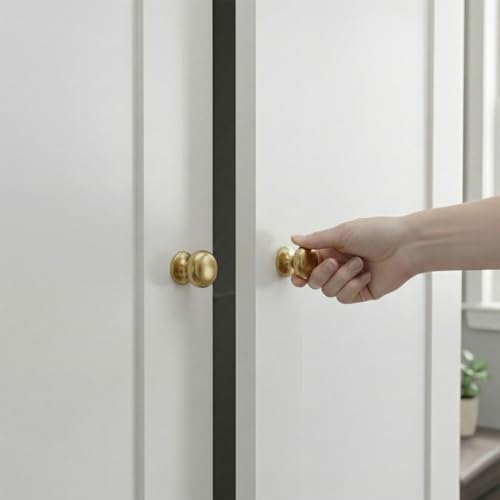 trust4care 4-Pack Large Brushed Satin Gold Bifold Closet Door Knobs with Wide Base, Golden Round Kitchen Cabinet Wardrobe Dresser Dummy Pull Knobs, 1-1/2 Inch Folding Drawer Brass Handles - color: Gold, size: Set of 4