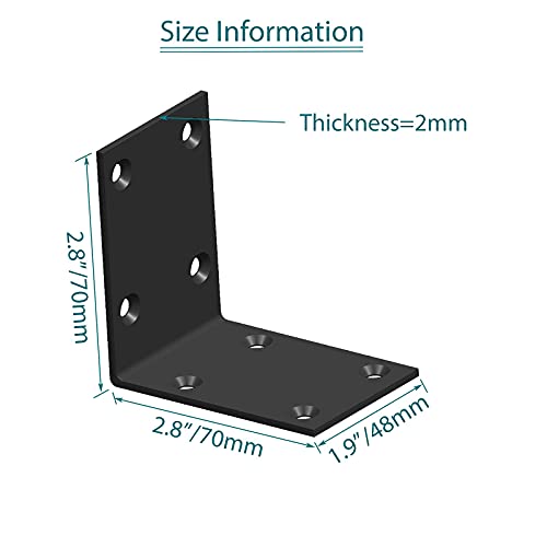 Black Stainless Steel Shelf Bracket,Joint Right Angle Bracket,L Shape Heavy Duty Metal Corner Brace Shelf Supporter for Wood Aufuga (16, 2.8x2.8x2) - size: 2.8x2.8x2