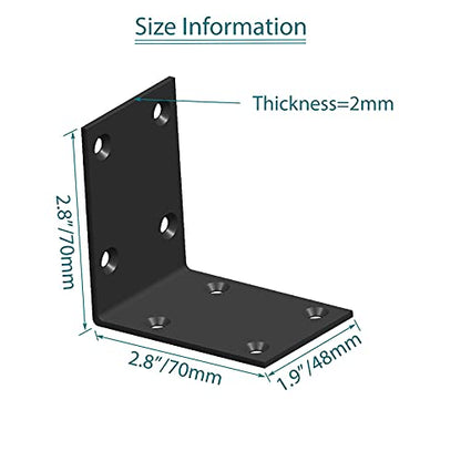 Black Stainless Steel Shelf Bracket,Joint Right Angle Bracket,L Shape Heavy Duty Metal Corner Brace Shelf Supporter for Wood Aufuga (16, 2.8x2.8x2) - size: 2.8x2.8x2